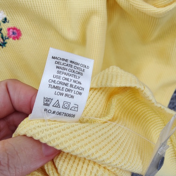 Woman Within Women Cottagecore Boho Embroidered Henley Top 3X Yellow Waffle Knit - Picture 6 of 16